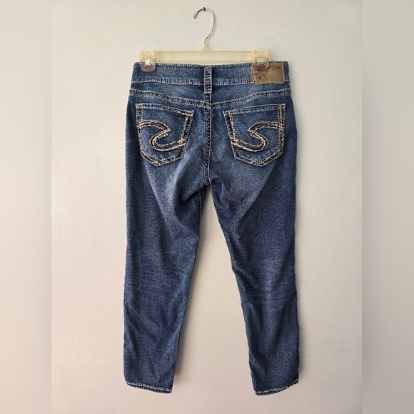 Silver Jeans Womens 28 Blue Suki Capri Denim Pants Thick Stitch Embroidered - Picture 7 of 14
